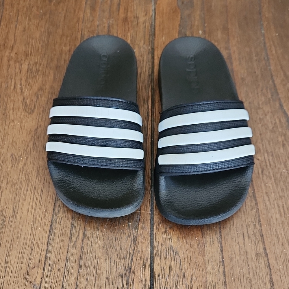 Adidas Black and White Slide Sandals
